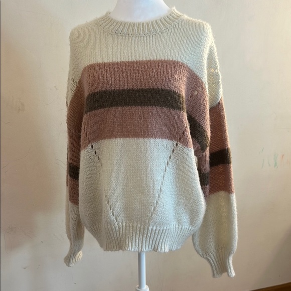 Dreamers oversize Striped Cream pink and Brown Women's Sweater - Picture 1 of 13